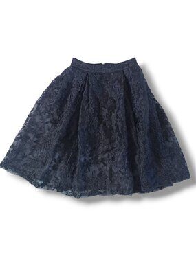 ShowRoom Womens Black Floral Puffy Lace Skirt Pleated Knee Length Juniors Size M